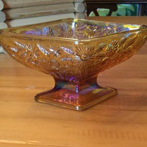 Indiana Glass Co. Vintage Marigold Carnival Glass Pedestal Candy Dish